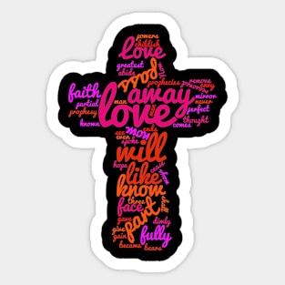 1 Corinthians 13 wordcloud Cross Sticker